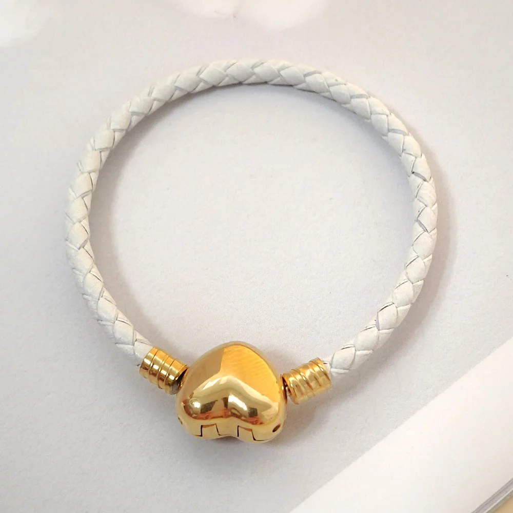 Pandoraer оригинальный кожаный Змеиный Браслет-Цепочка позолоченный безопасный