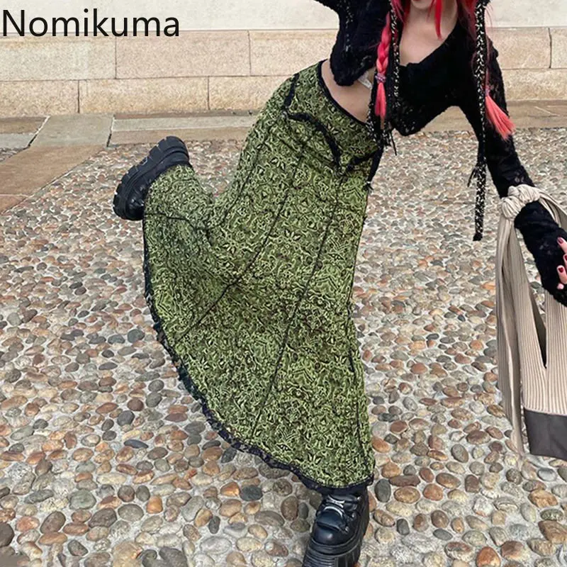 

Nomikuma Skirts for Women Spring Autumn High Waist Lace Patchwork Faldas Mujer Moda 2022 Vintage Street Harajuku Jupe Femme