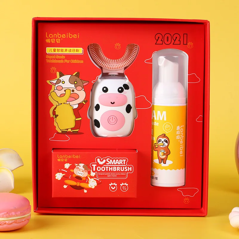 

Children's U-Shaped Electric Toothbrush Baby Gift Box Explosion Cartoon Brush Gift Wholesale IPX7 Waterproof Magnetic Charging