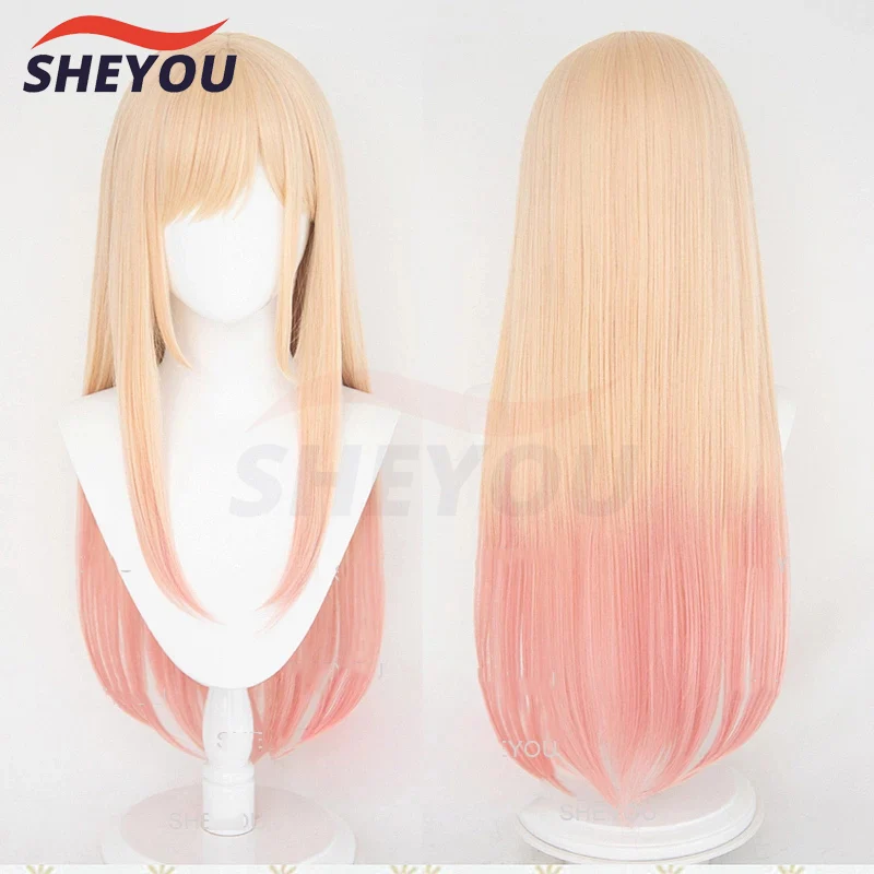 

Anime My Dress-Up Darling Marin Kitagawa Cosplay Wig Golden Blond Pink Gradient Long Straight Heat Resistant Hair Wigs + Wig Cap