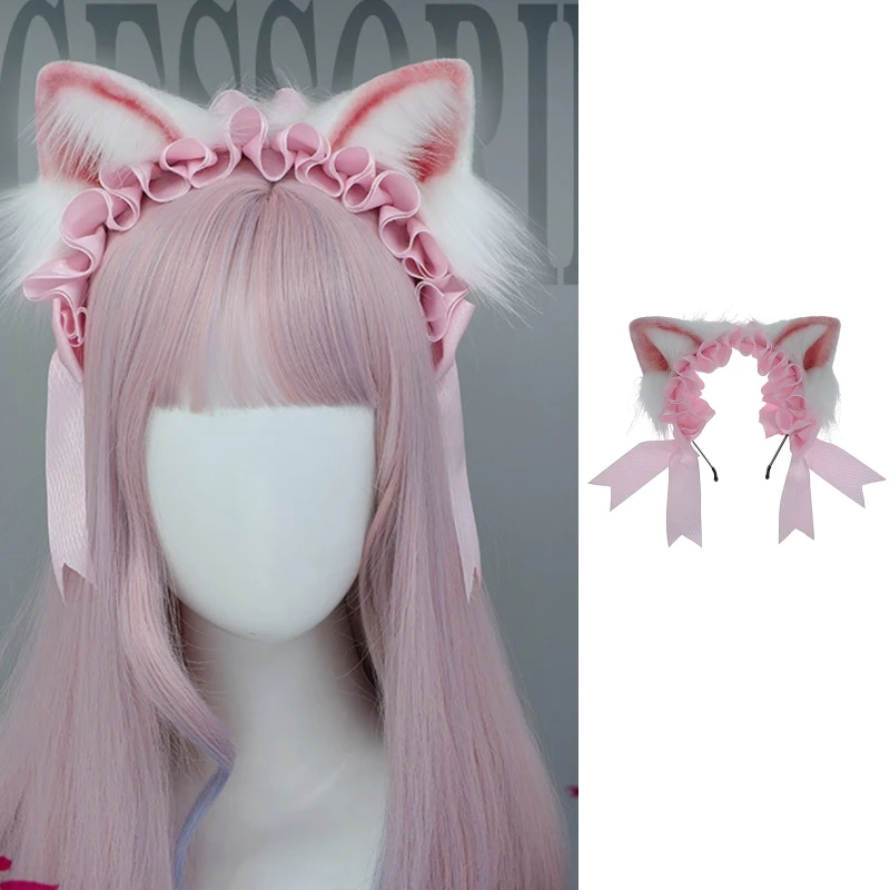 

Simple Sweet Hair Accessories Women Students Washing Face Hairband Ears Headbands Pink Color Cartoon Hair Hoop