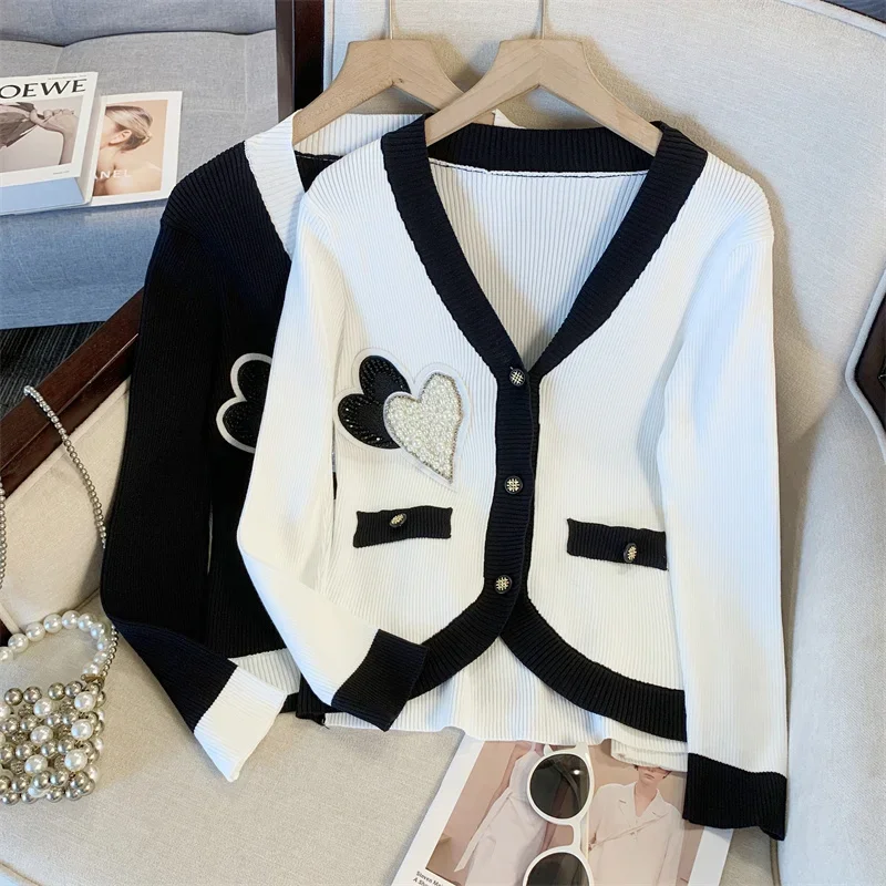 Корейский модный милый вязаный кардиган женский шикарный свитер с v-образным