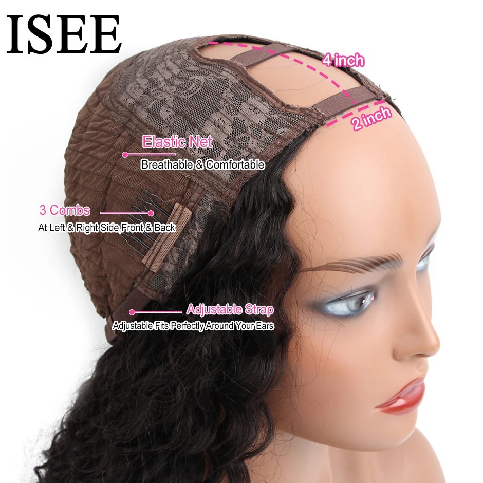 ISEE HAIR Loose Deep Wave Wig U Part Human Hair Wigs 180% Loose Wave Wig Glueless Machine Made Wigs Deep Wave Human Hair Wig enlarge