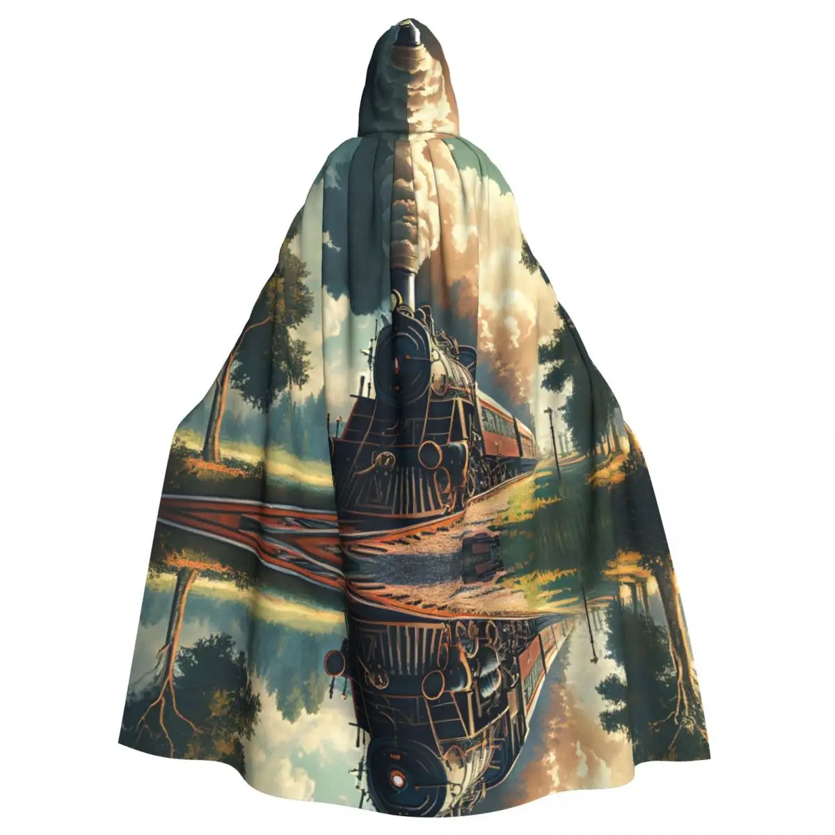 

Long Cape Cloak Steam Train Chugs Hooded Cloak Coat Autumn Hoodies