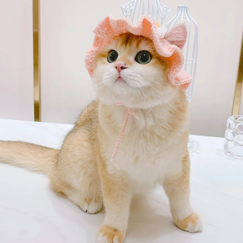 Handmade Knitted  maid Hat for Cat  Headgear Cat Headdress Cat Accessories Pet British Shorthair Ragdoll Cute Cat Stuff Cosplay