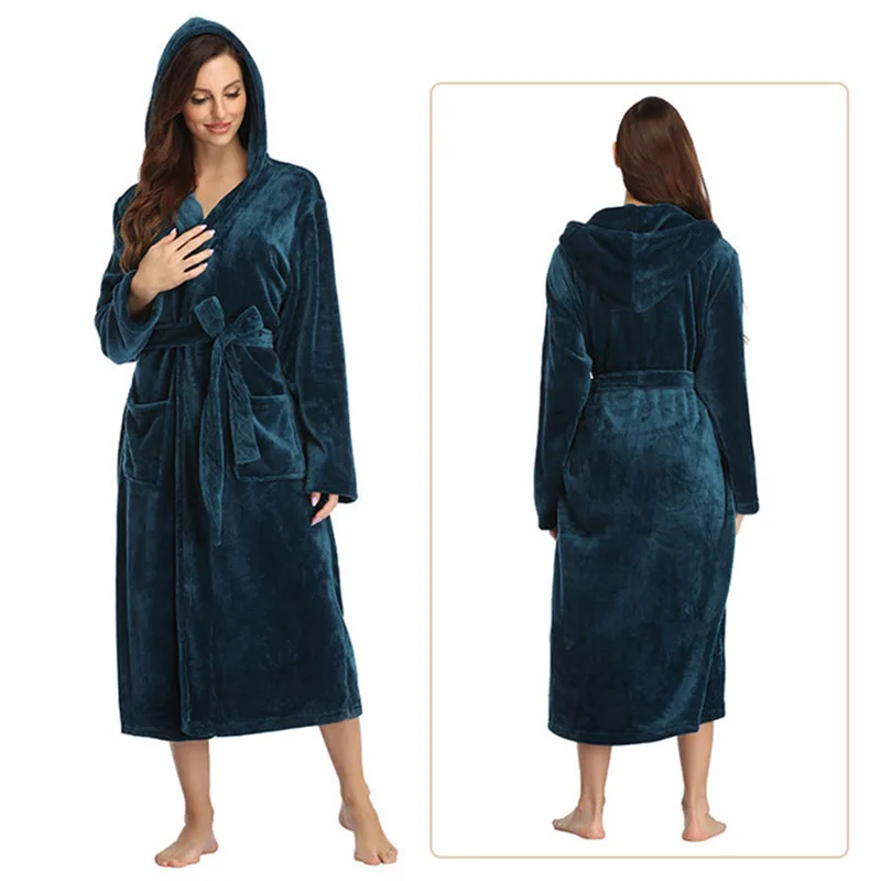 Men Casual Kimono Bathrobe Autumn Winter Flannel Long Robe Thick Warm Sleepwear Plus Size Nightgown Male Loose Home Wear