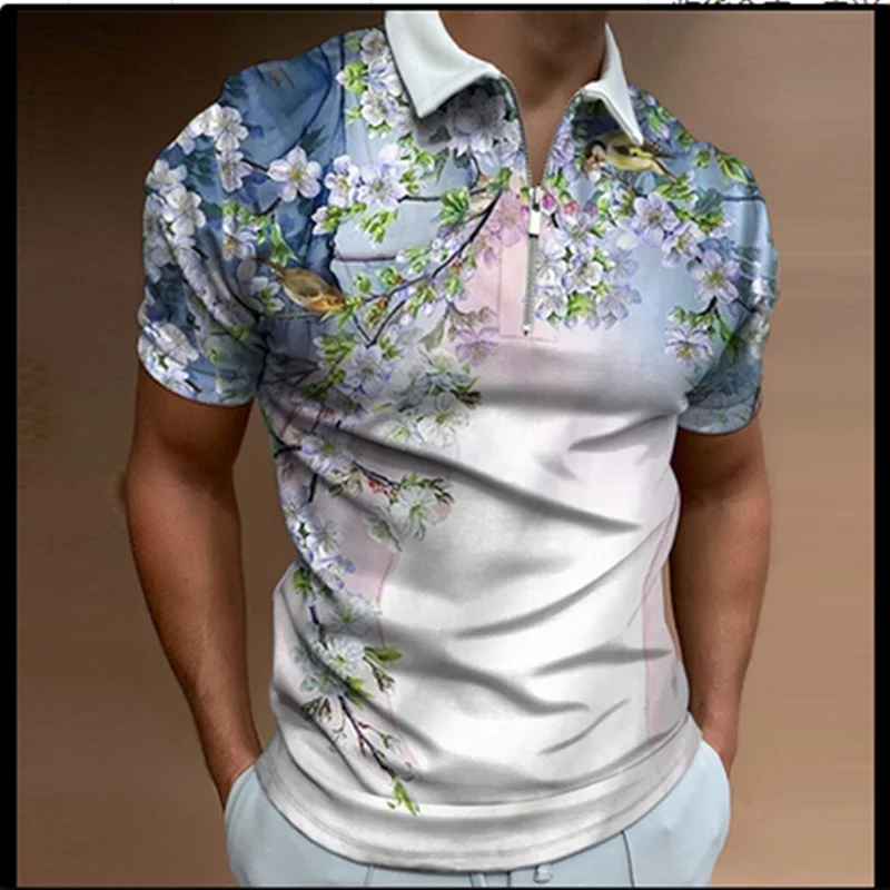 

Men's Summer Printed T-shirt Cool Breathable Top Casual Short-Sleeved Lapel POLO Shirt