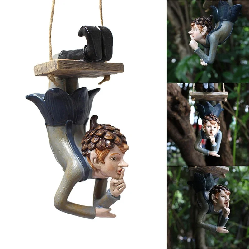 

Garden Hanging Elf Ornaments Home Decor Elf Figurine for Patio Fence Yard Tree Holiday