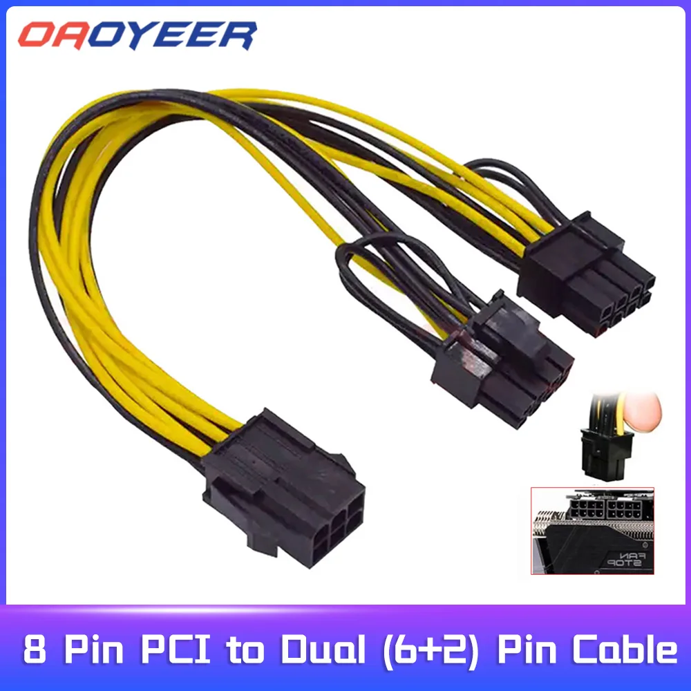 

8 Pin PCI Express to Dual PCIE 8 (6+2) Pin Power Cable VGA Motherboard Graphics Card GPU Adapter Data Cables Splitter 20cm