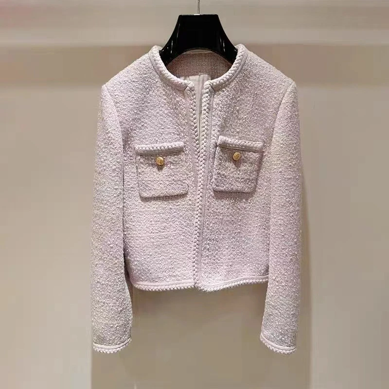 Женский твидовый кардиган с круглым вырезом