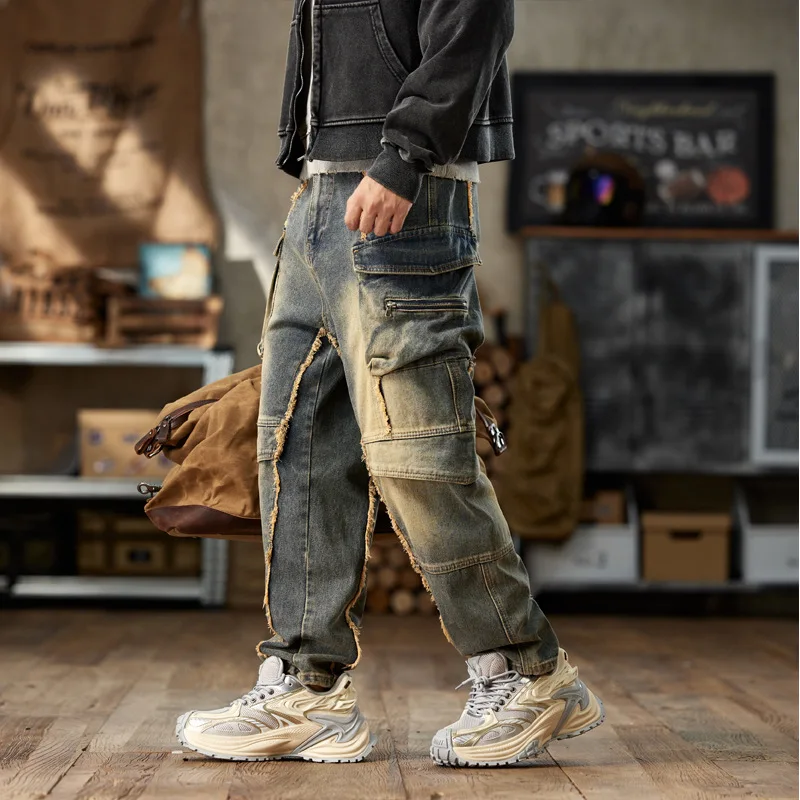 9060 американские модные ретро-модные новые потертые мужские свободные джинсы Harlan