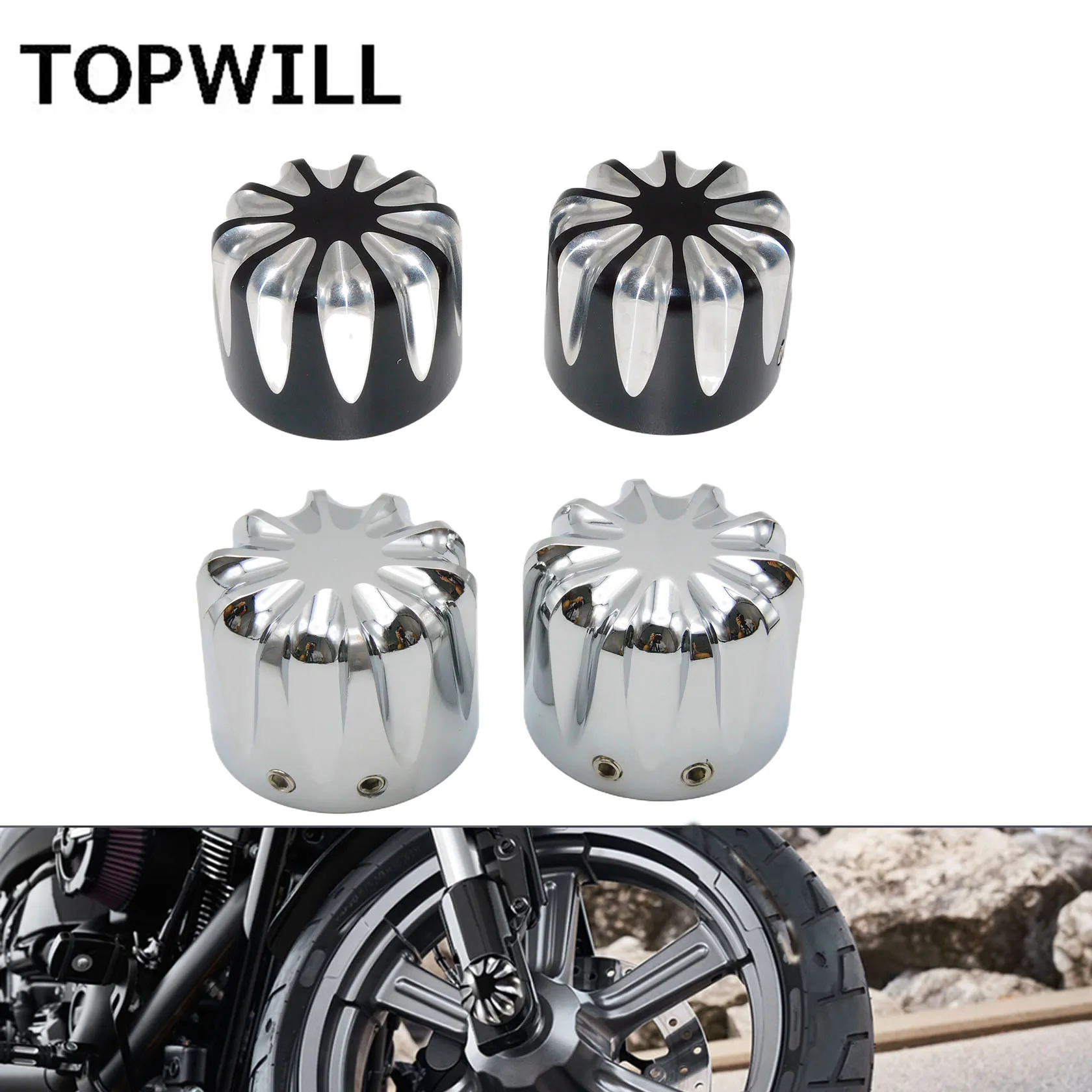 

Motorcycle Front Axle Nut Covers Caps CNC Aluminum For Harley Touring Street Road Glide Softail Dyna Fat Bob Sportster XL 883