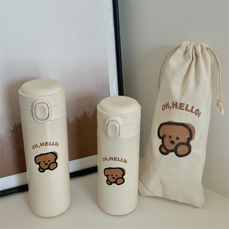 

Cute Water Bottle Stainless Steel Vacuum Flasks Portable Cup Insulated Tumbler Sport Drink Mug With Bag 350/450ml Coffee Thermos