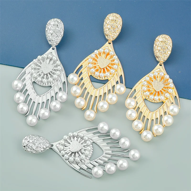 

Женские многослойные серьги-подвески Find Me, винтажные серьги из сплава с вырезами и искусственным жемчугом, ювелирные украшения