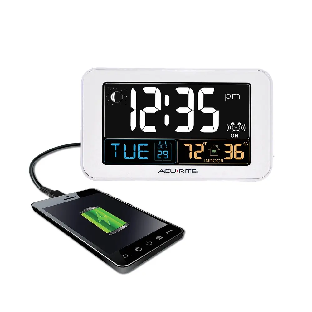 

Intelli-Time Digital Alarm Clock for Bedroom with USB Charger, Indoor Temperature and Humidity for Heavy Sleepers (13040CA)