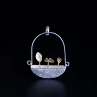 2022 chinese style women 925 sterling silver butterfly leaf chain pendant jewelry female ethnic hanging basket pendants xl044