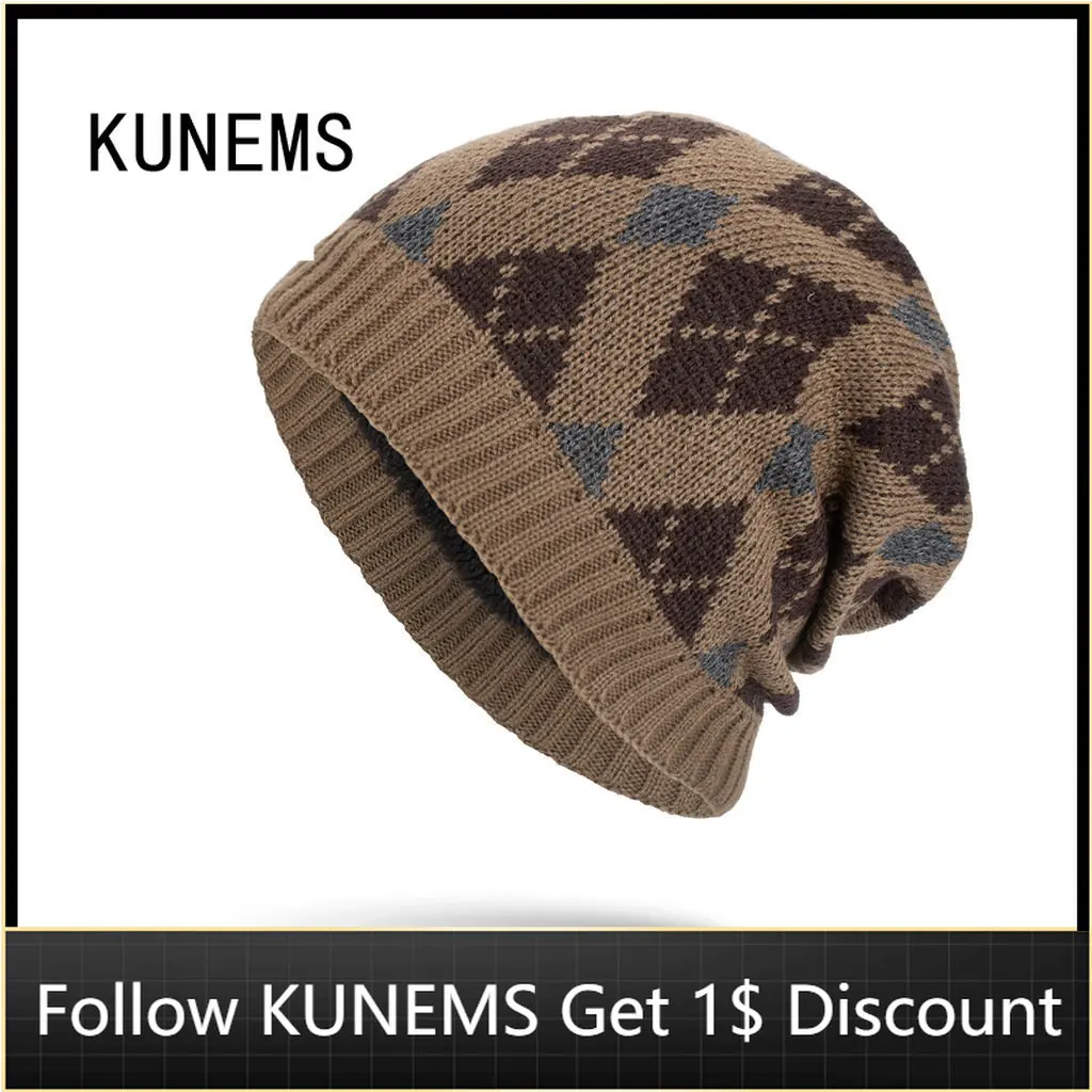 

KUNEMS Fashion Knitted Hats for Men Bonnets Velvet Warm Beanies Caps Winter Soft Hat Casual Dad Cap Gorras Hombre