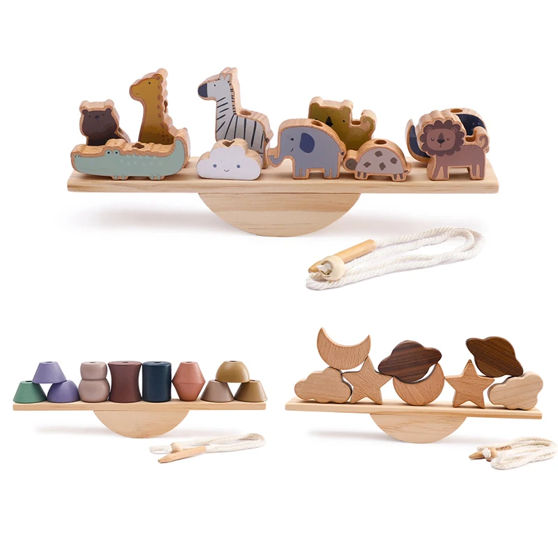 

Baby Montessori Toys Wooden Cartoon Animal Building Blocks Seesaw Children's Stacking Educational Toys Children's Gifts