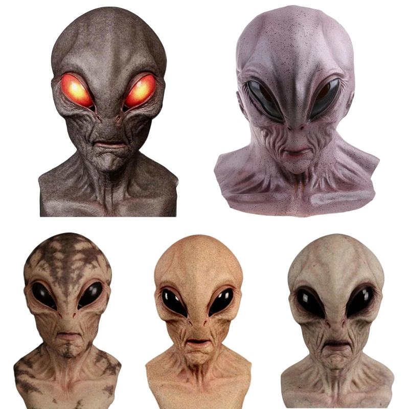 

Латексная Маска на Хэллоуин Полная для головы креппи с большими глазами инопланетная для куклы головной убор Новинка Косплей НЛО Аксессуар...