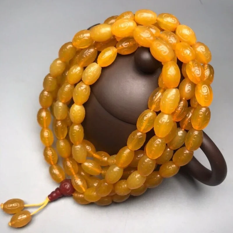 

Натуральный Желтый агат 108 шарик мала нефритовый браслет для мужчин и женщин, лечебные украшения, блестящий амулет на удачу, подарки