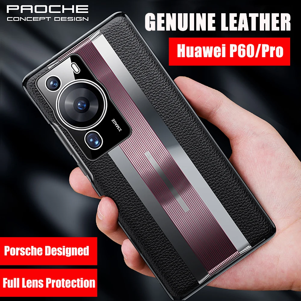 

Genuine Leather Phone Case For Huawei P60 Pro Cowhide Crocodile texture Original Cover P 60 P60Pro Luxury plating Hard Capa