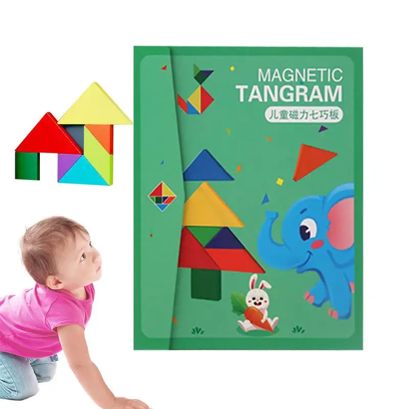 

Пазлы Tangram для детей, деревянные магнитные многообразные блоки-головоломки, красочные без глитча, логическая игра-головоломка Монтессори, головоломка для мозга