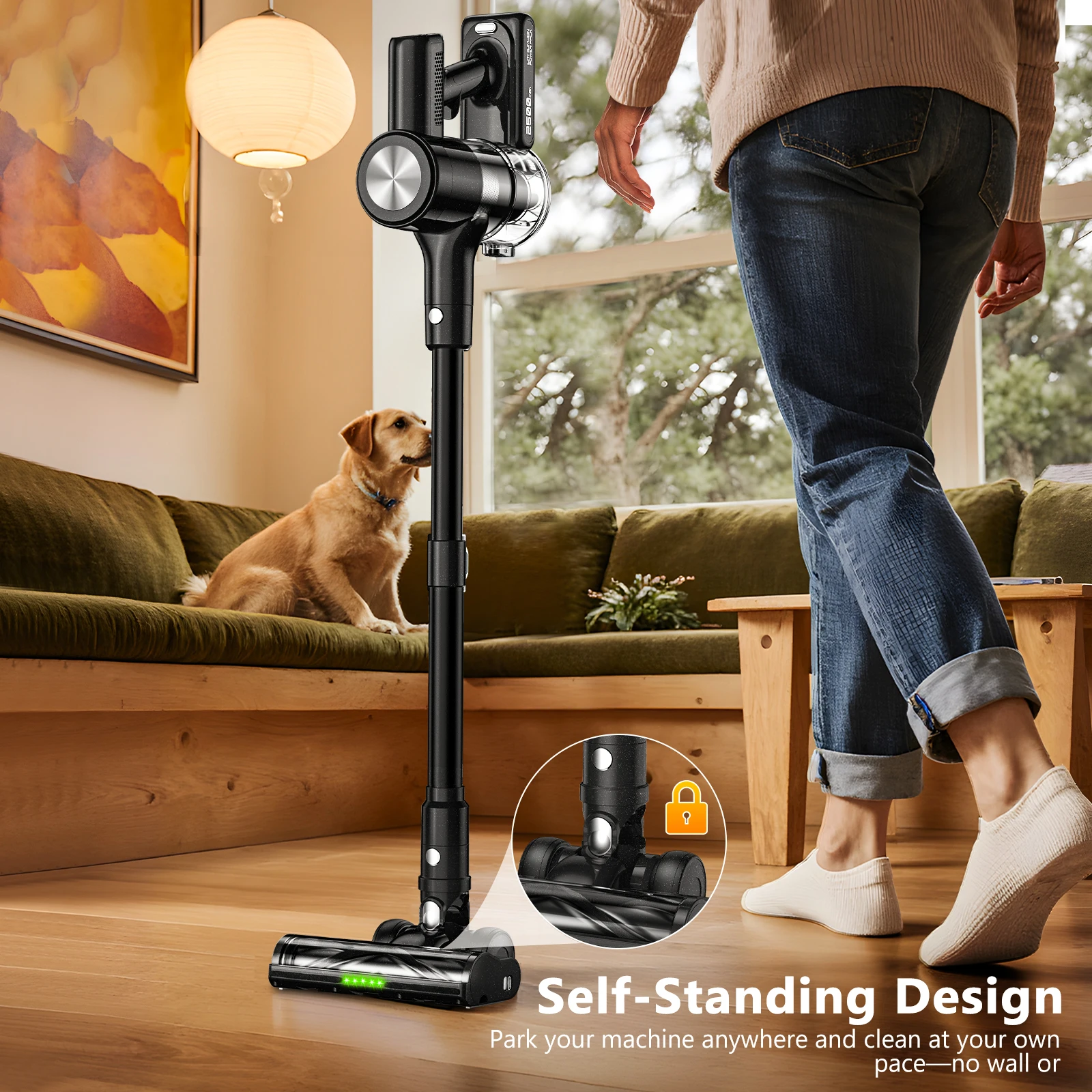 Фото Беспроводной вертикальный пылесос STLFCordless 46 кПа/500 Вт, 55 минут работы, самонесущая конструкция, LED-дисплей, щетка с защитой от спутывания, перезаряжаемый, для дома №2