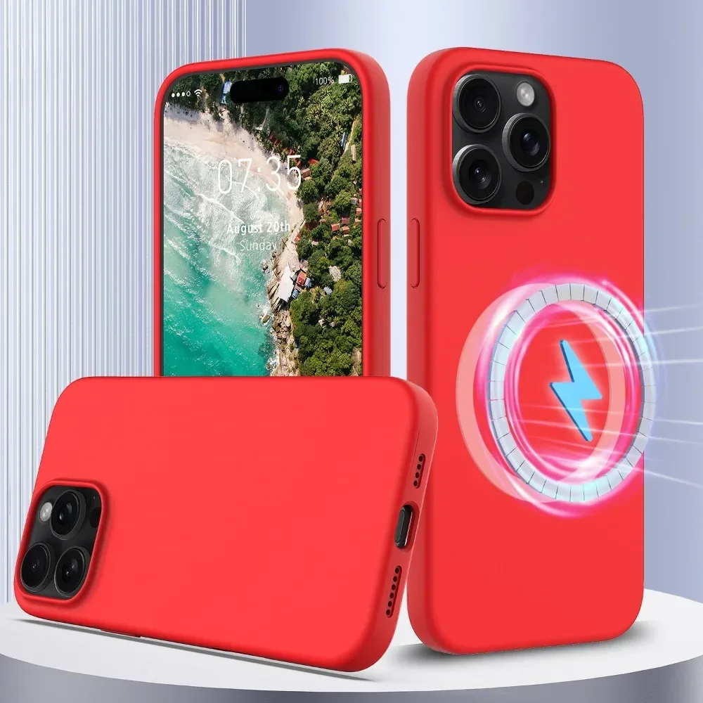 Магнитный чехол Magsafe для iPhone 16 Pro Max / 15 Plus жидкий силиконовый мягкий 14 13 12 Mini