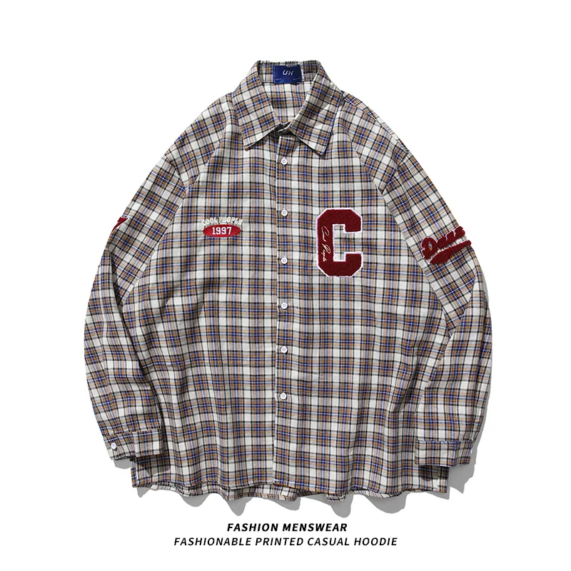 

Oversize Tide American Fashion Plaid 2022 Spring New Men Women Couples Loose Casual Shirt