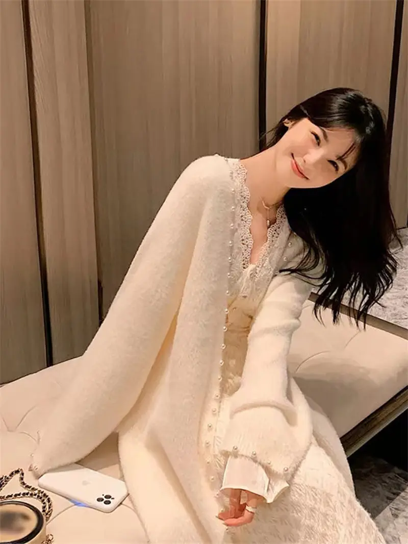 Женский длинный кардиган из искусственной норки свободная вязаная куртка на