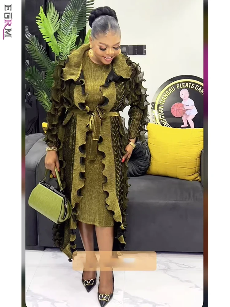 EGRM плиссированные комплекты из 2 предметов модное пальто с длинными рукавами и