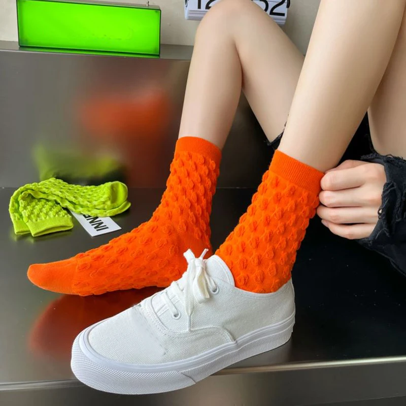 10 Pair Cute Bubble Decoration Women Socks Set Candy Color Autumn Winter Long Skateboard CottonSocks High Quality Fashion Sokken