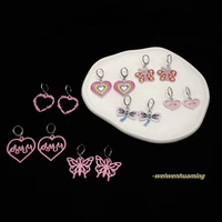 fashion sweet korean cute pink hollow heart butterfly earrings for women harajuku party girls y2k jewelry