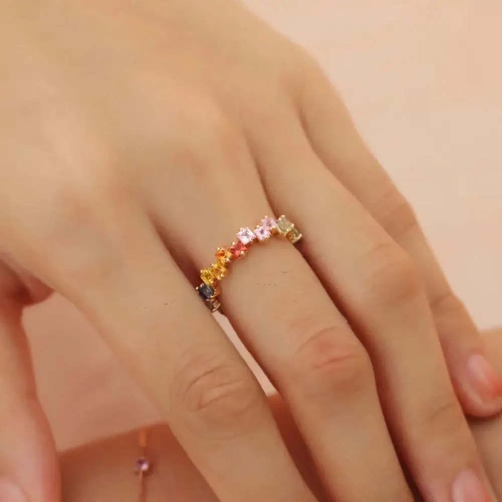 

"Rainbow Candy" Rainbow Series S925 Sterling Silver Inlaid Colorful Gemstone Ring Simple Personality Temperament Ring