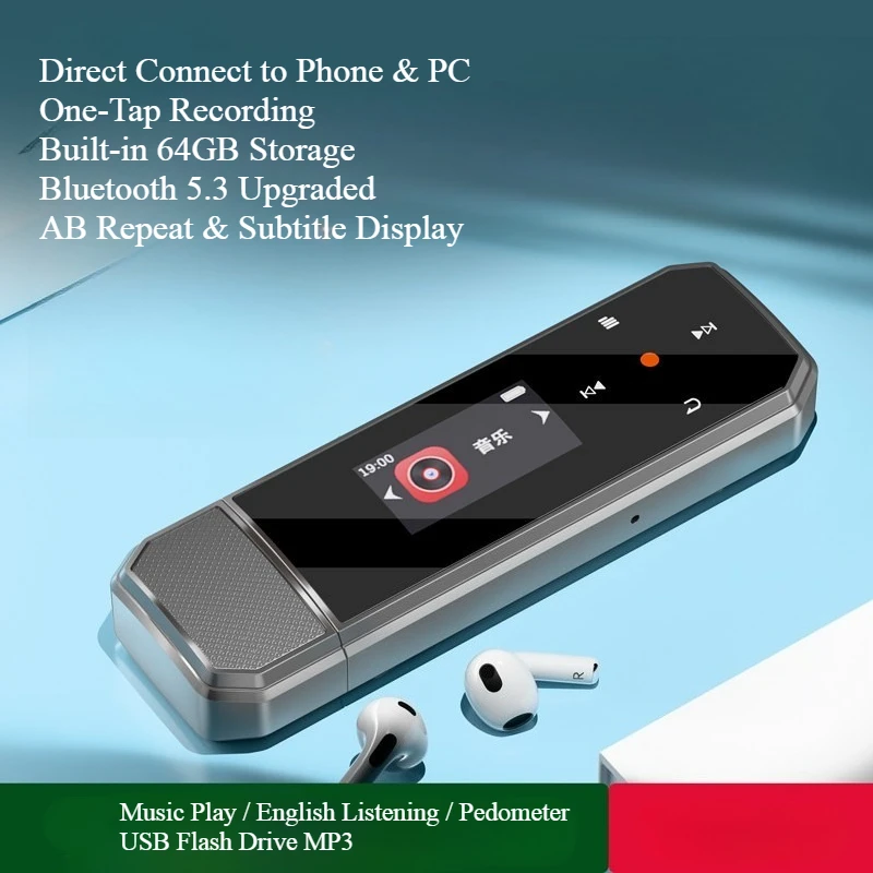 Фото Портативный MP3-плеер Ruizu X80 с Bluetooth, 64 ГБ, с креплением на пояс, записью в одно касание и функцией повтора (AB Repeater) №1