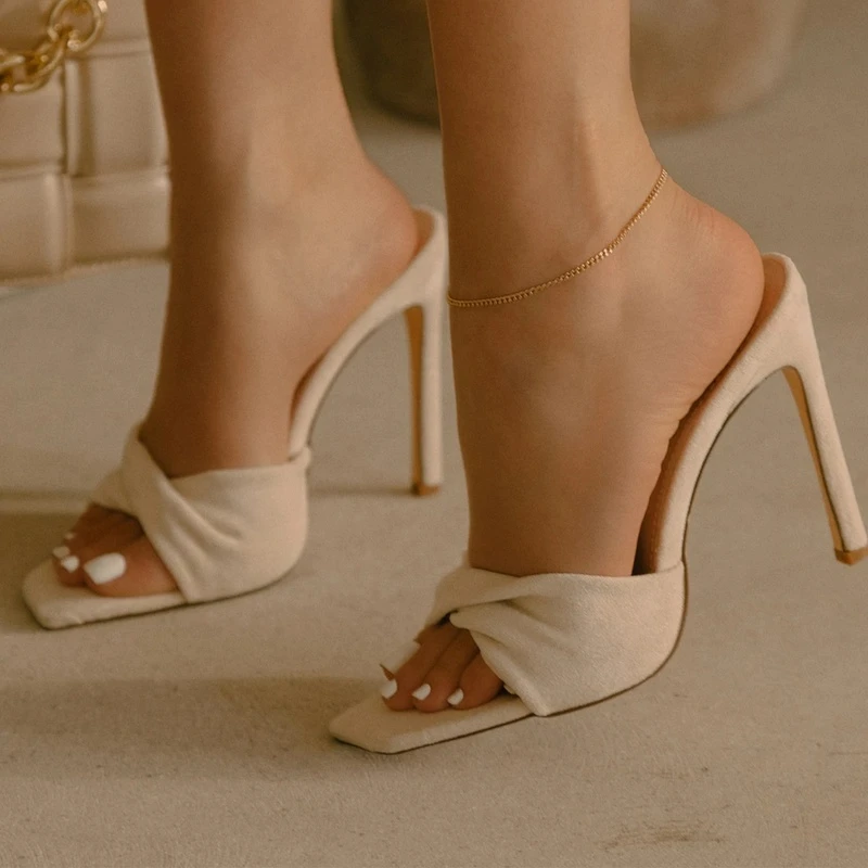 

2022 New Summer stiletto Women Slippers Sandals Banquet Dress Large size slides Fashion Bridesmaid Wedding shoes white heels
