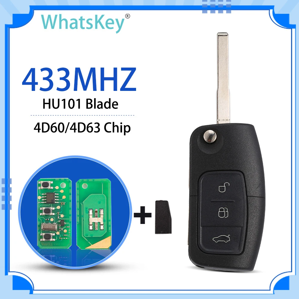 Автомобильный Дистанционный ключ с чипом WhatsKey 433 МГц 4D60/4D63 для Ford Focus Fiesta Mk4 Mk3 Mondeo Ranger Fusion C Max S Max Ka Galaxy Kuga
