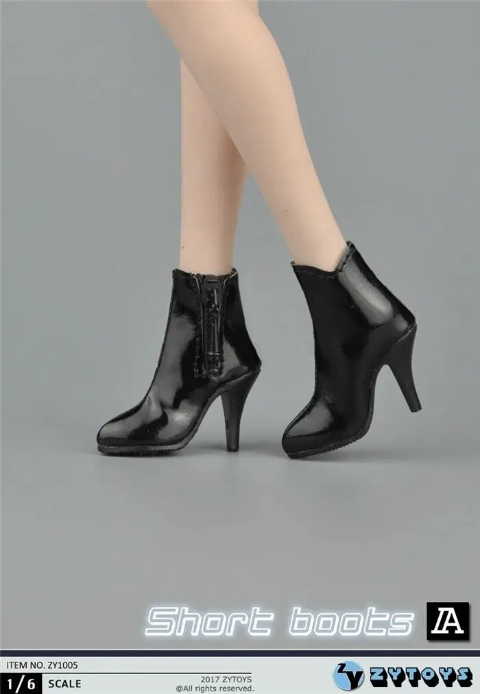 

ZYTOYS [1/6th Shoes] Black Female Short Boots High-heeled Shoe F 12" PH UD Body