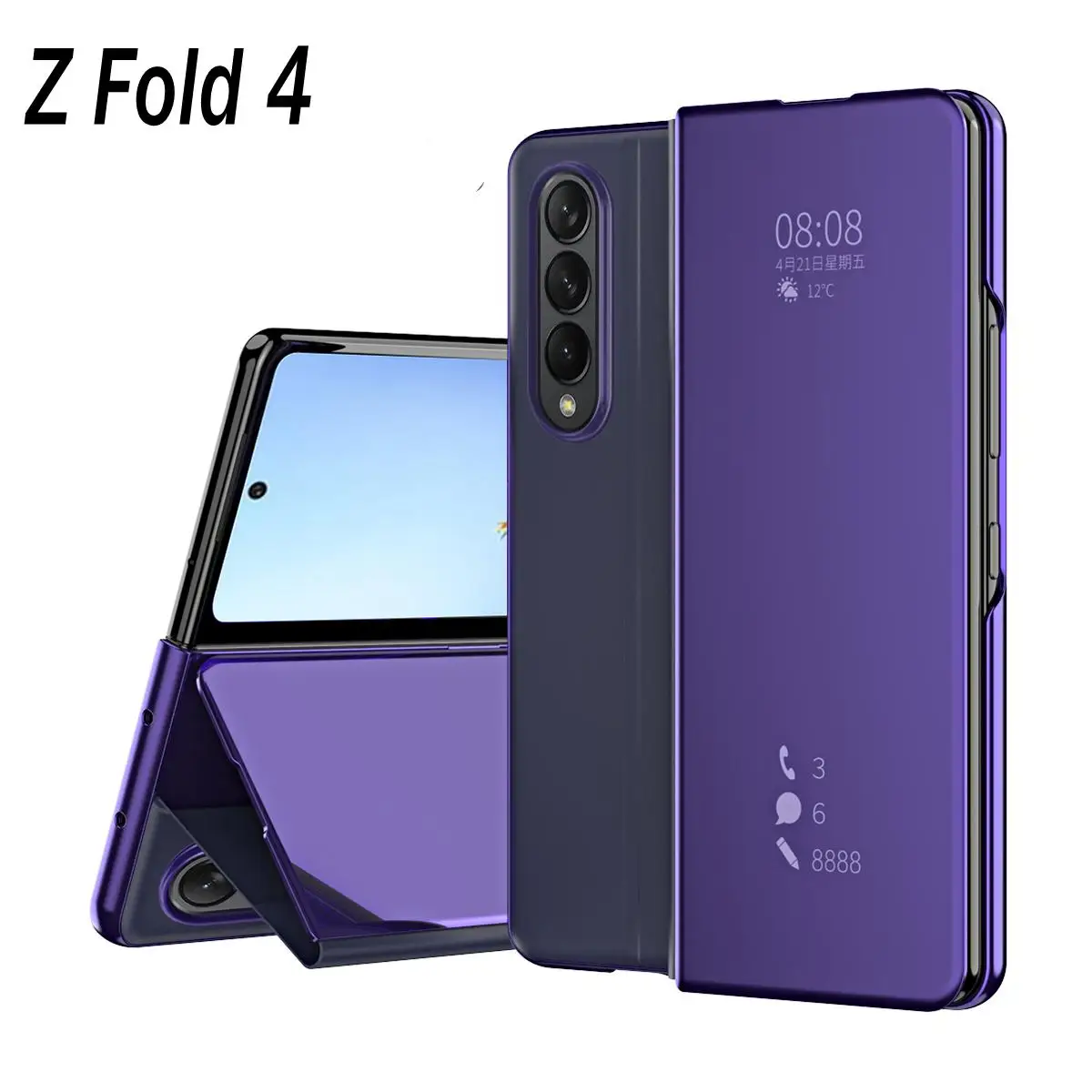 

Smart Flip Case For Samsung Galaxy Z Fold 4 Fold4 3 Mirror Plating Plastic PU Leather Kickstand Shockproof Phone Cover Funda