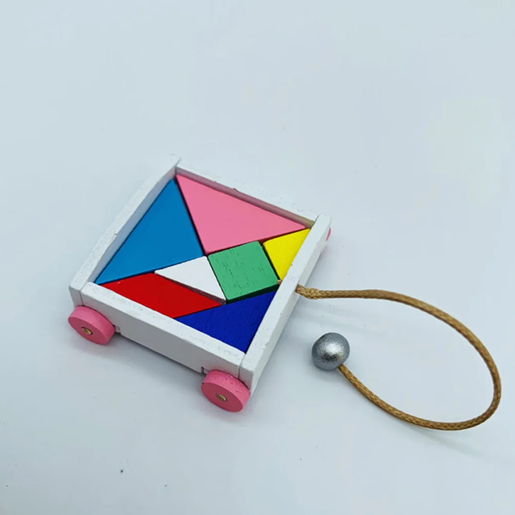 

Puzzle Miniature House Accessory Tangram Trolley Cart Desktop Decoration Wooden