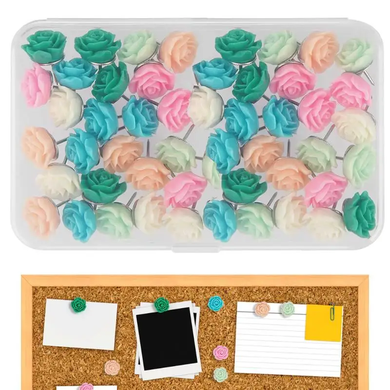 

Cute Push Pins For Cork Board Gradient Color Rose Flower Push Pin With Case Colorful Floret Thumb Tacks For Wall Cork Board