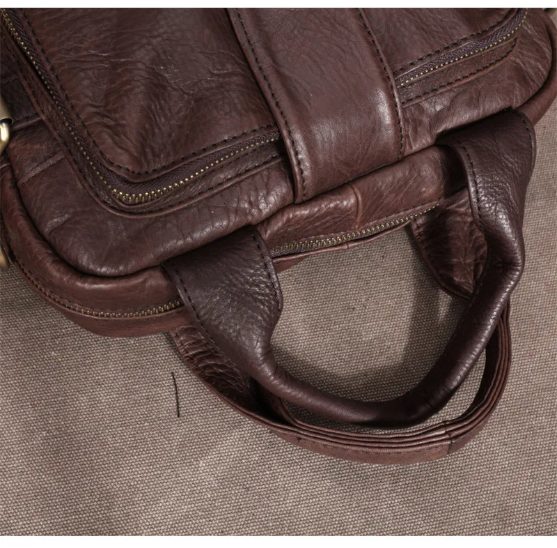 Retro fashion top first layer cowhide men's black handbag for outdoor work high quality natural real leather business briefcase