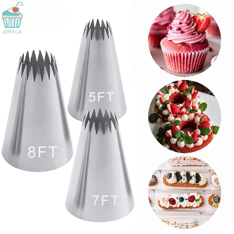 

3PCS Large Teeth Cream Piping Nozzles Stainless Steel Cupcake Nozzles Baking Decoration Pastry Tips Cookies Cake Decorating Tool