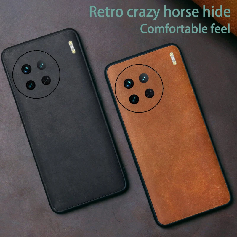 Enlarge Funda for vivo x90Pro plus Genuine Leather Phone Case For vivo X90 X70 X80 X60 Pro plus Crazy horse skin phone case Cover