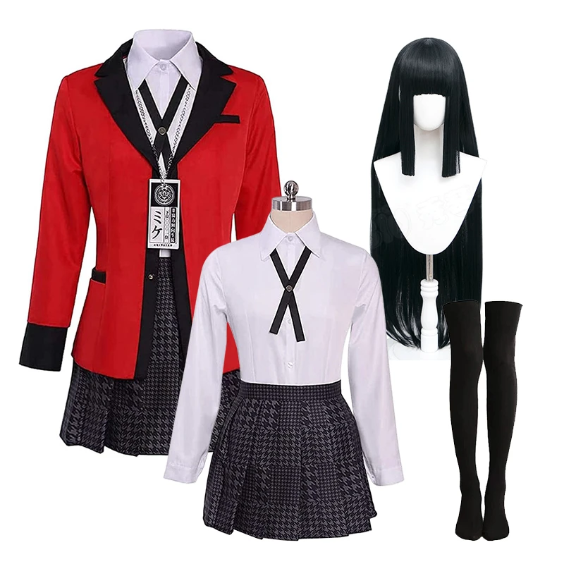 

Anime Kakegurui Jabami Yumeko Cosplay Costume Compulsive Gambler Japanese School Girls JK Uniform Halloween Costumes Wig Suit