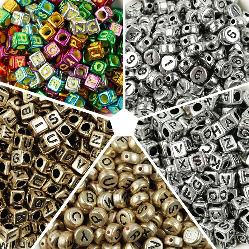 

100pcs Mixed Letter Acrylic Beads Round Flat Alphabet Digital Cube Loose Spacer Beads For Jewelry Making Bracelet DIY Handmade