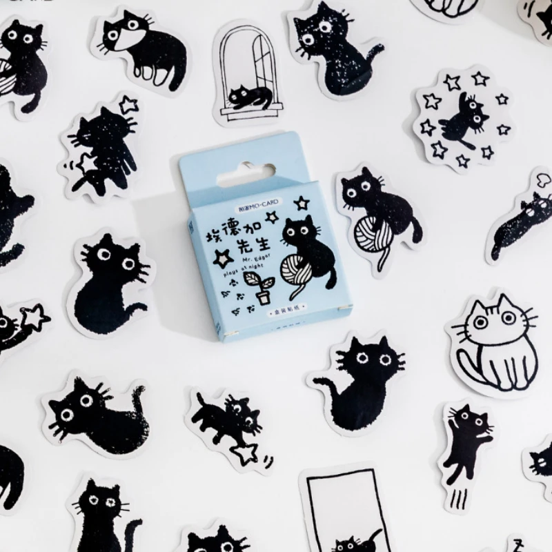

45pcs Black Cat Theme Stickers Decoration Kawaii Cute Cats Stickers Self Adhesive Scrapbooking Stickers