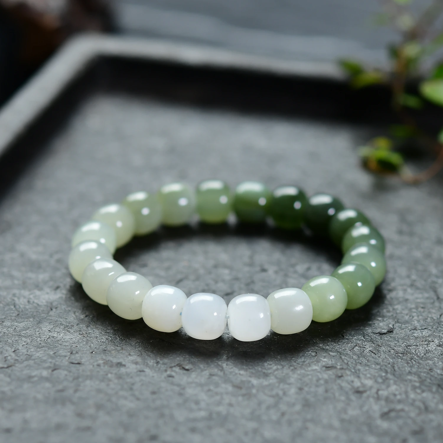 Натуральный нефрит Hetian Ice Clear Water Gradient Один кольцо Старый браслет из бисера