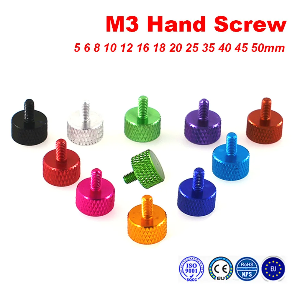 

5Pcs M3 Thumb Screws Metric Knurled Big Flat Head Tighten Screw Manual Adjustment Bolt for Chassis Cabinet 35/40/45/50mm 10Color