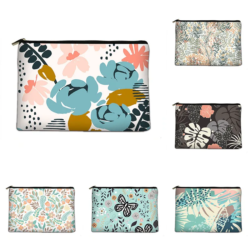 

Monstera Leaves Cosmetic Bag Canvas Toiletry Organizer Bridesmaid Gift Travel Portable Tote